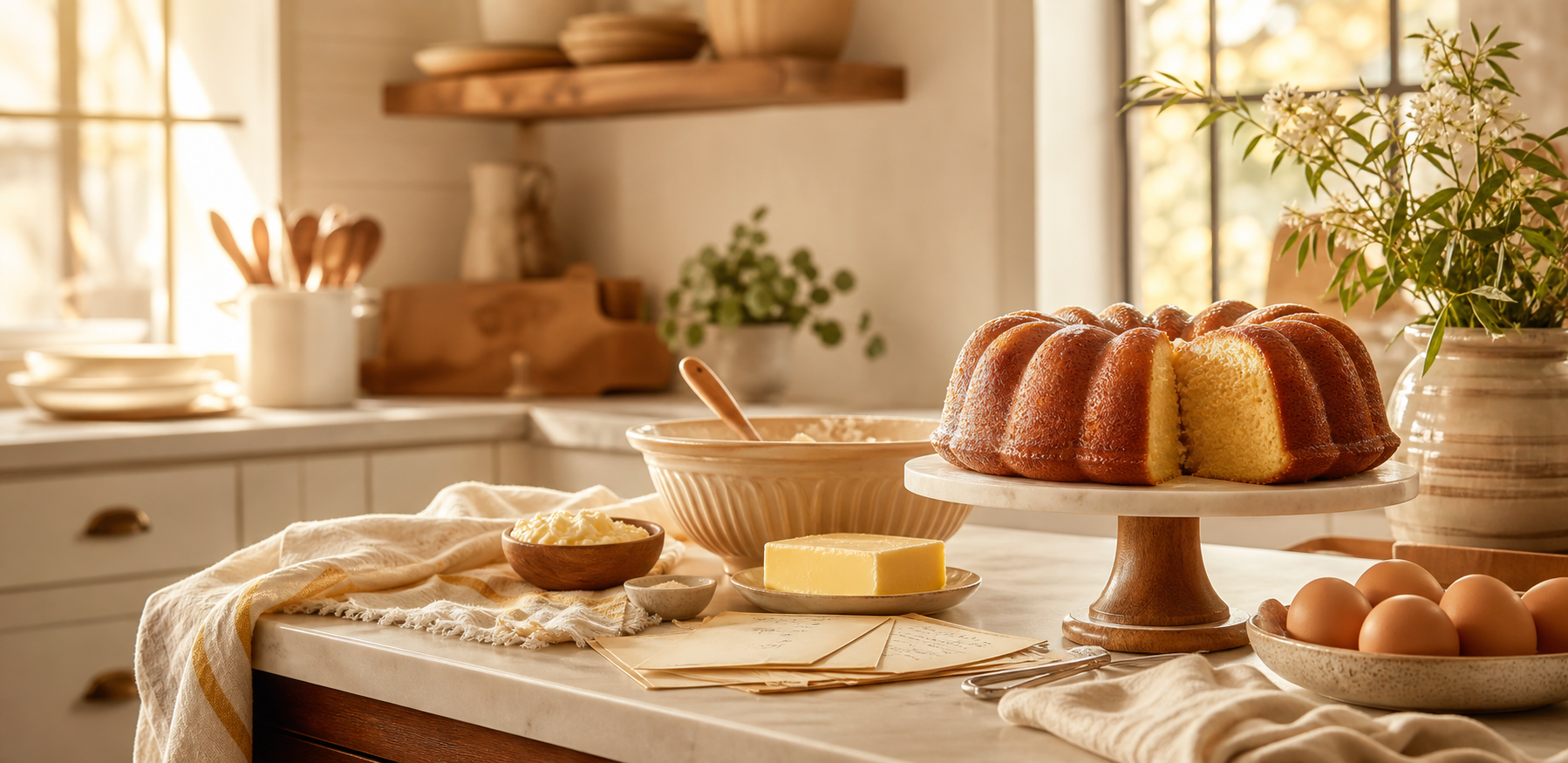 Love by the Pound Cooking Co. brand board with warm cream, golden butter, caramel, and rich brown kitchen-inspired visuals.